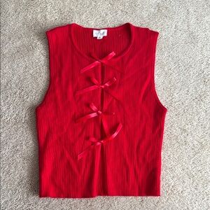 Vibrant Red Bow-Accent Tank Top